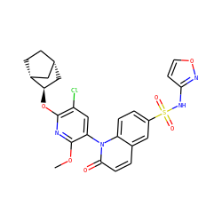 COc1nc(O[C@@H]2C[C@H]3CC[C@@H]2C3)c(Cl)cc1-n1c(=O)ccc2cc(S(=O)(=O)Nc3ccon3)ccc21 ZINC001772635437