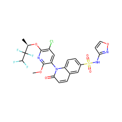 COc1nc(O[C@H](C)C(F)(F)C(F)F)c(Cl)cc1-n1c(=O)ccc2cc(S(=O)(=O)Nc3ccon3)ccc21 ZINC001772593116