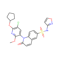 COc1nc(OC2CCCC2)c(Cl)cc1-n1c(=O)ccc2cc(S(=O)(=O)Nc3ccon3)ccc21 ZINC001772637576