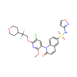 COc1nc(OCC(F)(F)C2CCOCC2)c(Cl)cc1-n1c(=O)ccc2cc(S(=O)(=O)Nc3ccon3)ccc21 ZINC001772620493