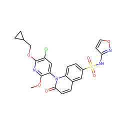 COc1nc(OCC2CC2)c(Cl)cc1-n1c(=O)ccc2cc(S(=O)(=O)Nc3ccon3)ccc21 ZINC001772601697
