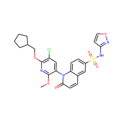 COc1nc(OCC2CCCC2)c(Cl)cc1-n1c(=O)ccc2cc(S(=O)(=O)Nc3ccon3)ccc21 ZINC001772600559