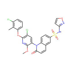 COc1nc(Oc2cccc(Cl)c2C)c(Cl)cc1-n1c(=O)ccc2cc(S(=O)(=O)Nc3ccon3)ccc21 ZINC001772618262