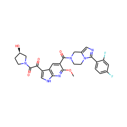 COc1nc2[nH]cc(C(=O)C(=O)N3CC[C@@H](O)C3)c2cc1C(=O)N1CCn2c(cnc2-c2ccc(F)cc2F)C1 ZINC000016052434