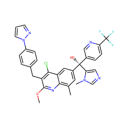 COc1nc2c(C)cc([C@@](O)(c3ccc(C(F)(F)F)nc3)c3cncn3C)cc2c(Cl)c1Cc1ccc(-n2cccn2)cc1 ZINC000217071445