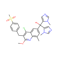 COc1nc2c(C)cc(C(O)(c3cncn3C)c3cncn3C)cc2c(Cl)c1Cc1ccc(S(C)(=O)=O)cc1 ZINC000219523997