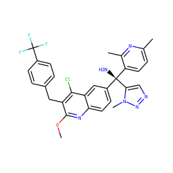 COc1nc2ccc([C@](N)(c3ccc(C)nc3C)c3cnnn3C)cc2c(Cl)c1Cc1ccc(C(F)(F)F)cc1 ZINC000219575696