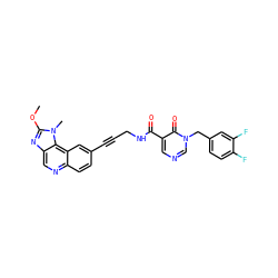COc1nc2cnc3ccc(C#CCNC(=O)c4cncn(Cc5ccc(F)c(F)c5)c4=O)cc3c2n1C ZINC000169710290