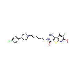 COc1nc2sc(C(=O)NCCCCCCN3CCC(c4ccc(Cl)cc4)CC3)c(N)c2c(C)c1Cl ZINC000169332685