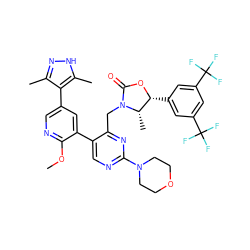 COc1ncc(-c2c(C)n[nH]c2C)cc1-c1cnc(N2CCOCC2)nc1CN1C(=O)O[C@H](c2cc(C(F)(F)F)cc(C(F)(F)F)c2)[C@@H]1C ZINC000205763412