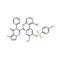 COc1ncc(-c2c(N)ncnc2N[C@@H](C)c2nn3ccc(C)c3c(=O)n2-c2ccccc2)cc1NS(=O)(=O)c1ccc(O)cc1 ZINC000209010456