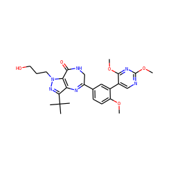 COc1ncc(-c2cc(C3=Nc4c(C(C)(C)C)nn(CCCO)c4C(=O)NC3)ccc2OC)c(OC)n1 ZINC000096922860