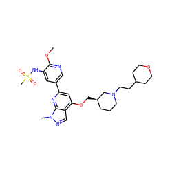 COc1ncc(-c2cc(OC[C@@H]3CCCN(CCC4CCOCC4)C3)c3cnn(C)c3n2)cc1NS(C)(=O)=O ZINC001772572777