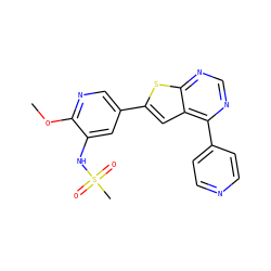 COc1ncc(-c2cc3c(-c4ccncc4)ncnc3s2)cc1NS(C)(=O)=O ZINC000473112276