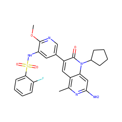 COc1ncc(-c2cc3c(C)nc(N)cc3n(C3CCCC3)c2=O)cc1NS(=O)(=O)c1ccccc1F ZINC000103259781