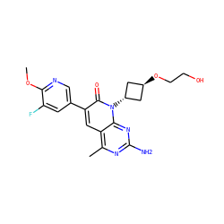 COc1ncc(-c2cc3c(C)nc(N)nc3n([C@H]3C[C@H](OCCO)C3)c2=O)cc1F ZINC000261138751