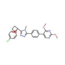 COc1ncc(-c2ccc(-c3nnc(C4(c5ccc(Cl)cc5)CCC4)n3C)cc2)c(OC)n1 ZINC000071329555