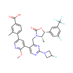 COc1ncc(-c2ccc(C(=O)O)cc2C)cc1-c1cnc(N2CC(F)C2)nc1CN1C(=O)O[C@H](c2cc(F)cc(C(F)(F)F)c2)[C@@H]1C ZINC000205690635