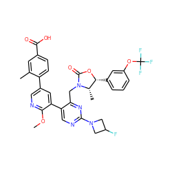 COc1ncc(-c2ccc(C(=O)O)cc2C)cc1-c1cnc(N2CC(F)C2)nc1CN1C(=O)O[C@H](c2cccc(OC(F)(F)F)c2)[C@@H]1C ZINC001772637549