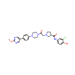 COc1ncc(-c2ccc(N3CCN(C(=O)CN4CC[C@@H](C(=O)Nc5ccc(O)c(Cl)c5)C4)CC3)cc2)cn1 ZINC000138577748