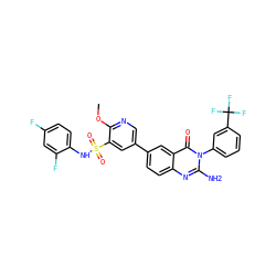COc1ncc(-c2ccc3nc(N)n(-c4cccc(C(F)(F)F)c4)c(=O)c3c2)cc1S(=O)(=O)Nc1ccc(F)cc1F ZINC000103264414