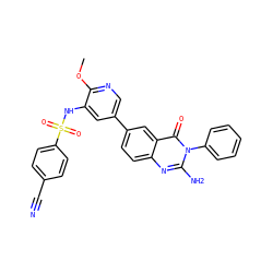 COc1ncc(-c2ccc3nc(N)n(-c4ccccc4)c(=O)c3c2)cc1NS(=O)(=O)c1ccc(C#N)cc1 ZINC000103264448