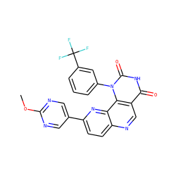 COc1ncc(-c2ccc3ncc4c(=O)[nH]c(=O)n(-c5cccc(C(F)(F)F)c5)c4c3n2)cn1 ZINC000205653302