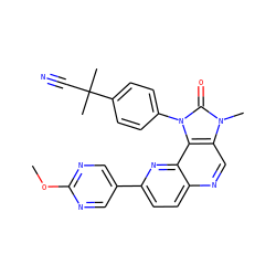 COc1ncc(-c2ccc3ncc4c(c3n2)n(-c2ccc(C(C)(C)C#N)cc2)c(=O)n4C)cn1 ZINC000118538517