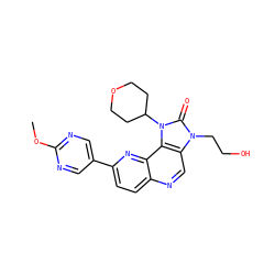 COc1ncc(-c2ccc3ncc4c(c3n2)n(C2CCOCC2)c(=O)n4CCO)cn1 ZINC000118533162