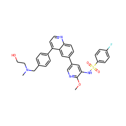 COc1ncc(-c2ccc3nccc(-c4ccc(CN(C)CCO)cc4)c3c2)cc1NS(=O)(=O)c1ccc(F)cc1 ZINC000205644191