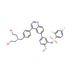 COc1ncc(-c2ccc3nccc(-c4ccc(CN(CCO)CCO)cc4)c3c2)cc1NS(=O)(=O)c1ccc(F)cc1F ZINC000205663029