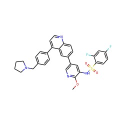 COc1ncc(-c2ccc3nccc(-c4ccc(CN5CCCC5)cc4)c3c2)cc1NS(=O)(=O)c1ccc(F)cc1F ZINC000205660499