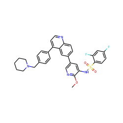 COc1ncc(-c2ccc3nccc(-c4ccc(CN5CCCCC5)cc4)c3c2)cc1NS(=O)(=O)c1ccc(F)cc1F ZINC000205661687