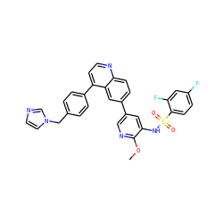 COc1ncc(-c2ccc3nccc(-c4ccc(Cn5ccnc5)cc4)c3c2)cc1NS(=O)(=O)c1ccc(F)cc1F ZINC000205661709