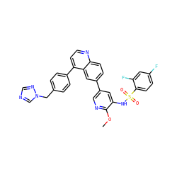 COc1ncc(-c2ccc3nccc(-c4ccc(Cn5cncn5)cc4)c3c2)cc1NS(=O)(=O)c1ccc(F)cc1F ZINC000205660450