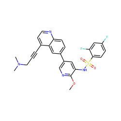 COc1ncc(-c2ccc3nccc(C#CCN(C)C)c3c2)cc1NS(=O)(=O)c1ccc(F)cc1F ZINC000653697114