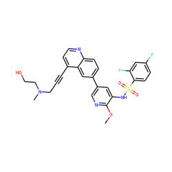COc1ncc(-c2ccc3nccc(C#CCN(C)CCO)c3c2)cc1NS(=O)(=O)c1ccc(F)cc1F ZINC000653697102
