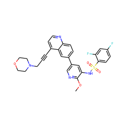 COc1ncc(-c2ccc3nccc(C#CCN4CCOCC4)c3c2)cc1NS(=O)(=O)c1ccc(F)cc1F ZINC000208124840