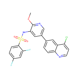 COc1ncc(-c2ccc3nccc(Cl)c3c2)cc1NS(=O)(=O)c1ccc(F)cc1F ZINC000205659427