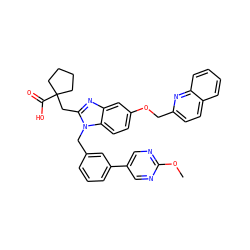 COc1ncc(-c2cccc(Cn3c(CC4(C(=O)O)CCCC4)nc4cc(OCc5ccc6ccccc6n5)ccc43)c2)cn1 ZINC000219536547