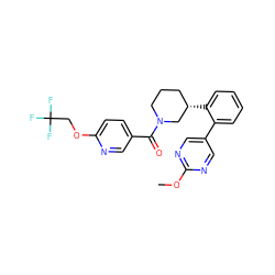 COc1ncc(-c2ccccc2[C@H]2CCCN(C(=O)c3ccc(OCC(F)(F)F)nc3)C2)cn1 ZINC001772651581