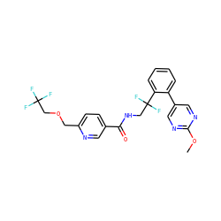 COc1ncc(-c2ccccc2C(F)(F)CNC(=O)c2ccc(COCC(F)(F)F)nc2)cn1 ZINC000095560437