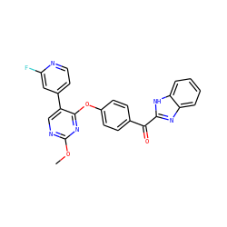 COc1ncc(-c2ccnc(F)c2)c(Oc2ccc(C(=O)c3nc4ccccc4[nH]3)cc2)n1 ZINC000169159025