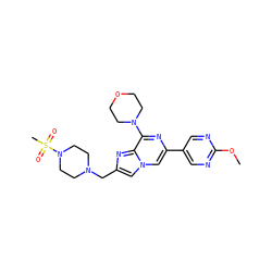 COc1ncc(-c2cn3cc(CN4CCN(S(C)(=O)=O)CC4)nc3c(N3CCOCC3)n2)cn1 ZINC000084740478