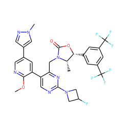 COc1ncc(-c2cnn(C)c2)cc1-c1cnc(N2CC(F)C2)nc1CN1C(=O)O[C@H](c2cc(C(F)(F)F)cc(C(F)(F)F)c2)[C@@H]1C ZINC001772657606
