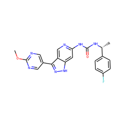 COc1ncc(-c2n[nH]c3cc(NC(=O)N[C@H](C)c4ccc(F)cc4)ncc23)cn1 ZINC000219762312