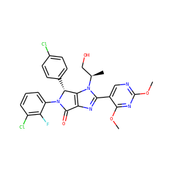 COc1ncc(-c2nc3c(n2[C@H](C)CO)[C@@H](c2ccc(Cl)cc2)N(c2cccc(Cl)c2F)C3=O)c(OC)n1 ZINC000169705861