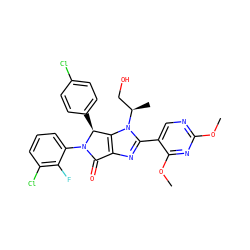 COc1ncc(-c2nc3c(n2[C@H](C)CO)[C@H](c2ccc(Cl)cc2)N(c2cccc(Cl)c2F)C3=O)c(OC)n1 ZINC000169705862