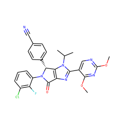 COc1ncc(-c2nc3c(n2C(C)C)[C@@H](c2ccc(C#N)cc2)N(c2cccc(Cl)c2F)C3=O)c(OC)n1 ZINC000169705511