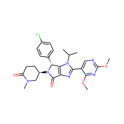 COc1ncc(-c2nc3c(n2C(C)C)[C@@H](c2ccc(Cl)cc2)N([C@@H]2CCC(=O)N(C)C2)C3=O)c(OC)n1 ZINC000169705523